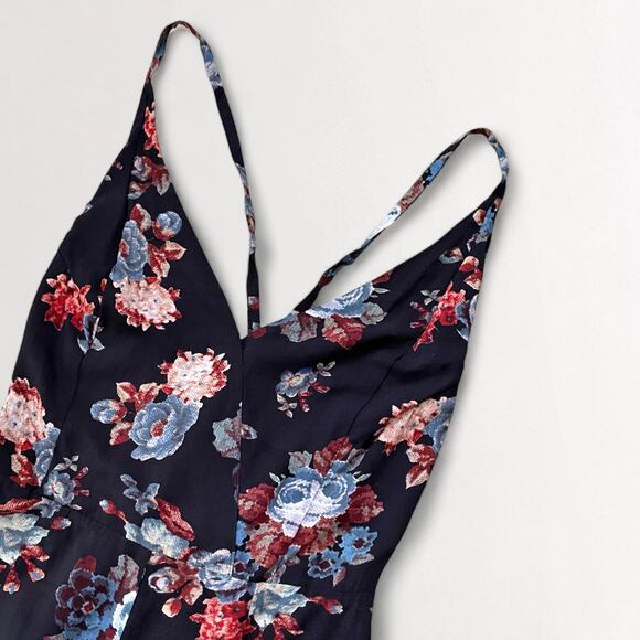 Boho Black Wide Leg Jumpsuit Floral Whimsygoth Plunge V-Neck Festival One Piece - Picture 7 of 9